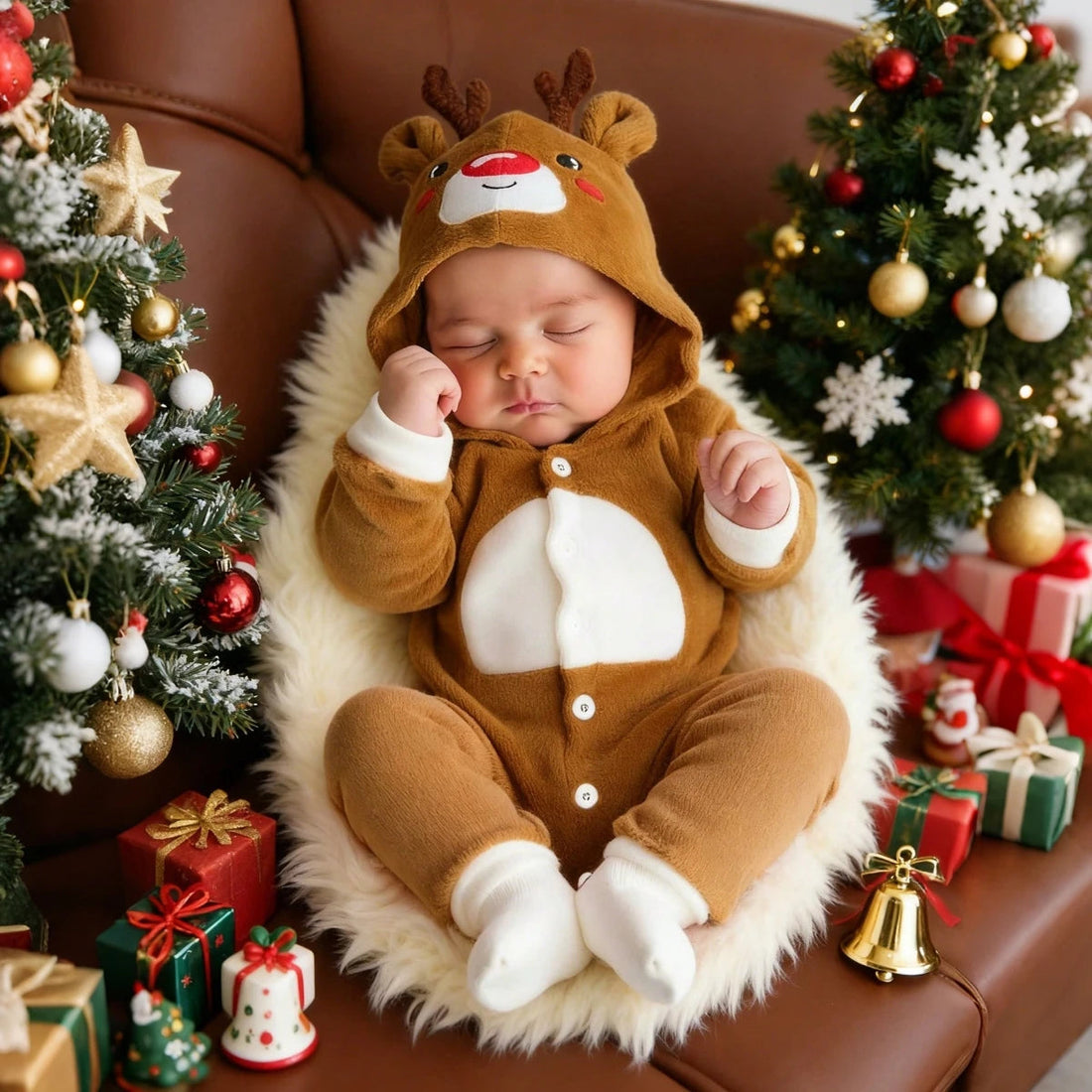 Baby Christmas Jumpsuit Newborn Boy Girl Cute Elk Antlers Outfit Gift