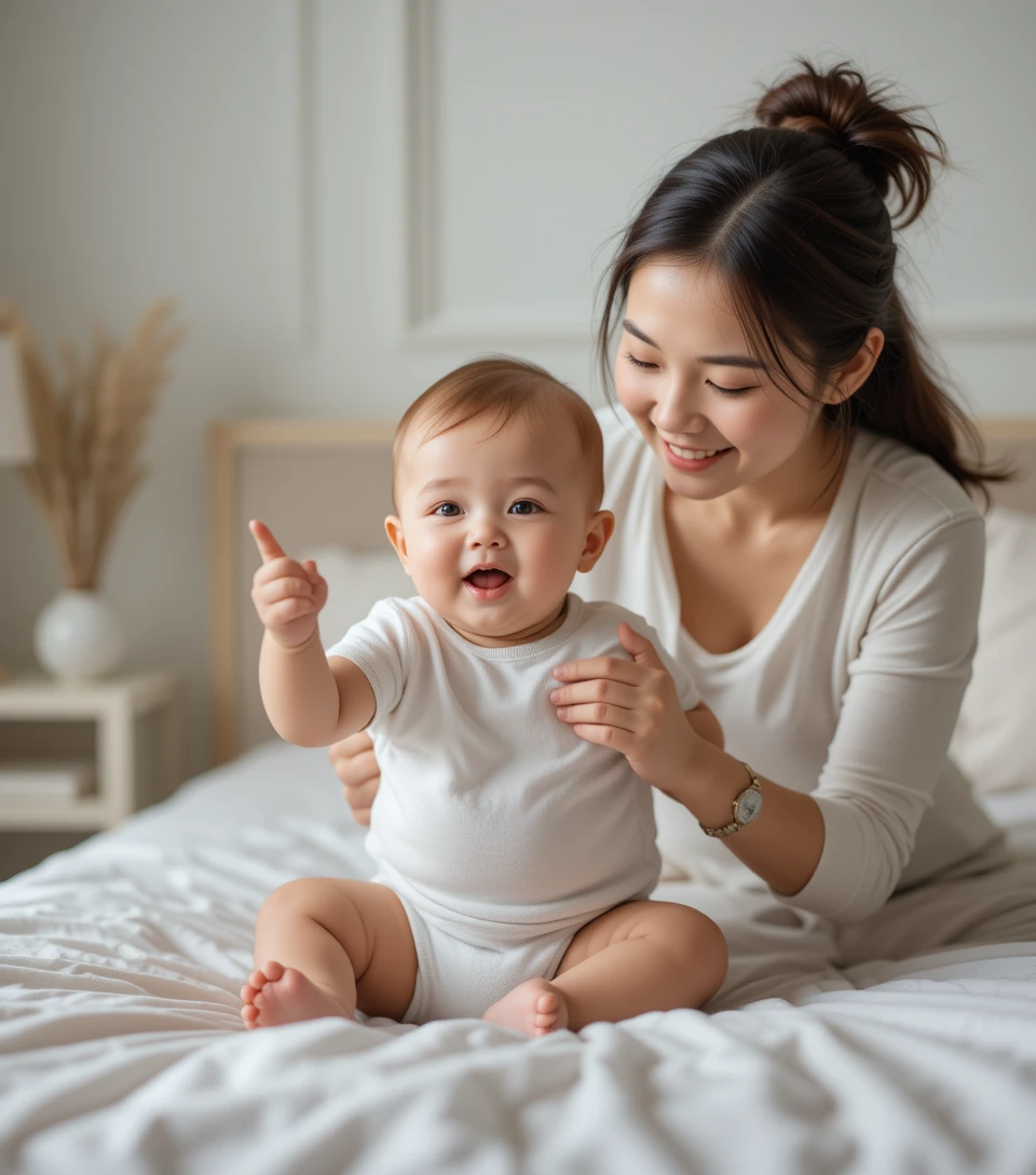 4-month-old baby rolling over on a soft play mat