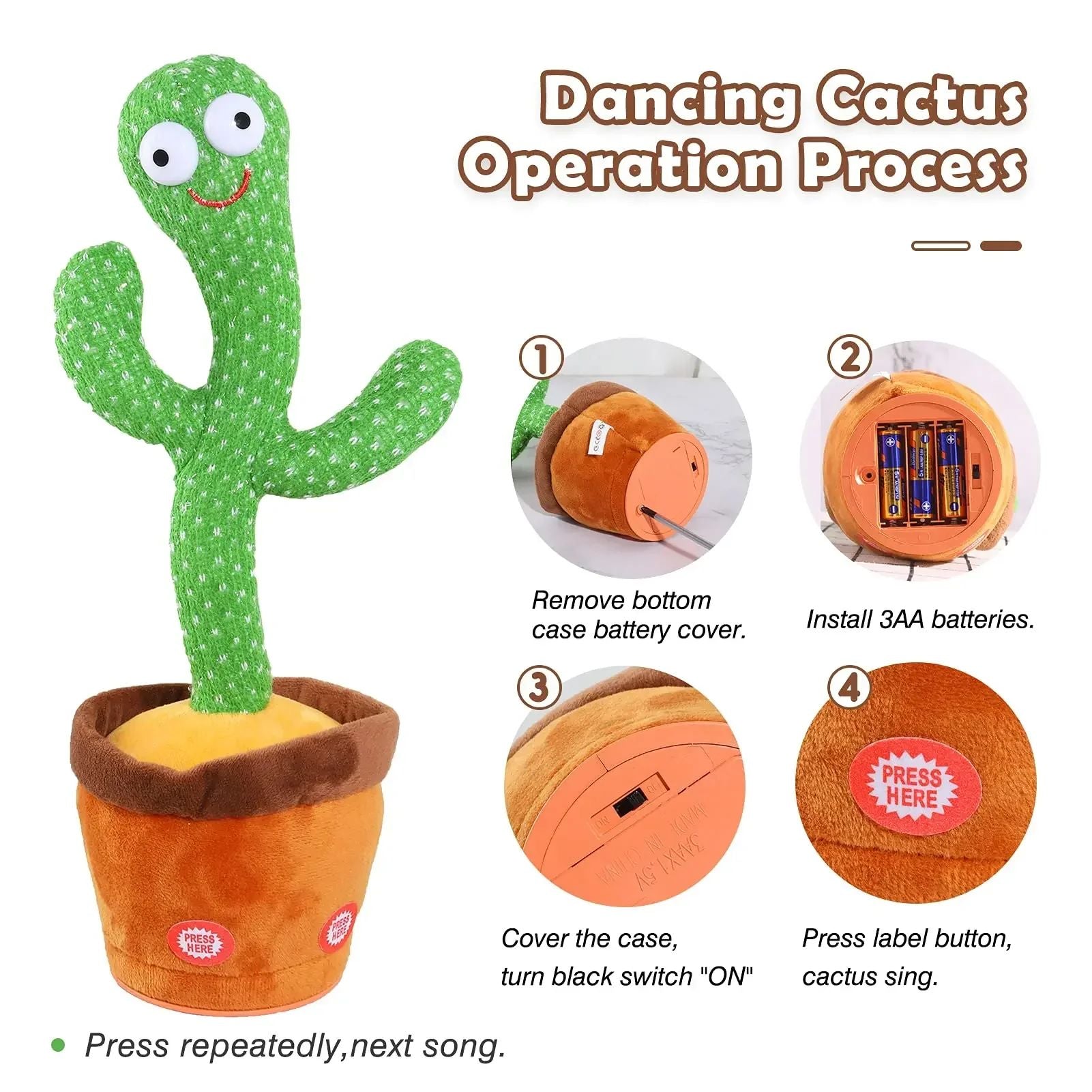 Talking Dancing Cactus Toy – Mimic Plush, 120 Songs, USB Rechargeable, Gift for Kids