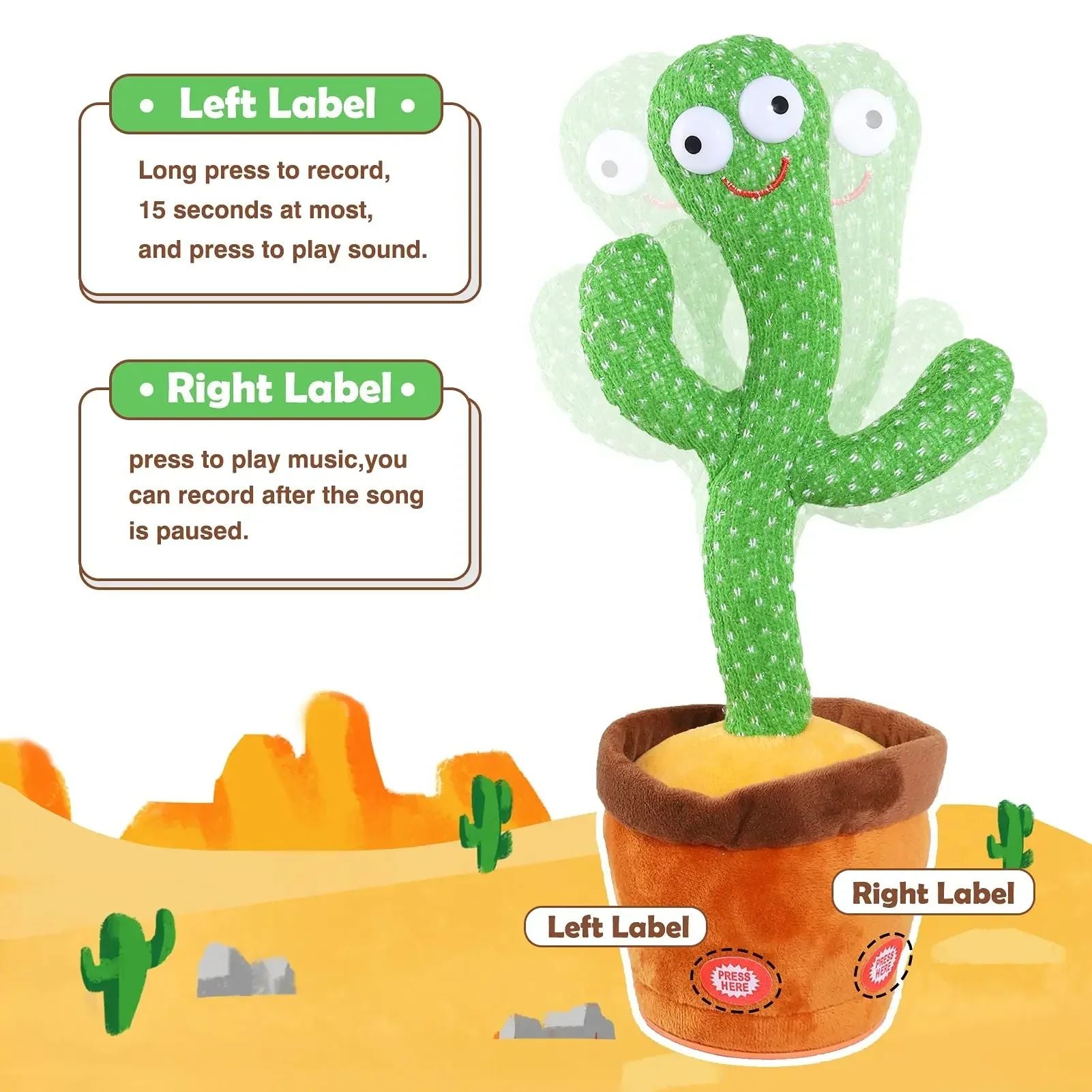 Talking Dancing Cactus Toy – Mimic Plush, 120 Songs, USB Rechargeable, Gift for Kids