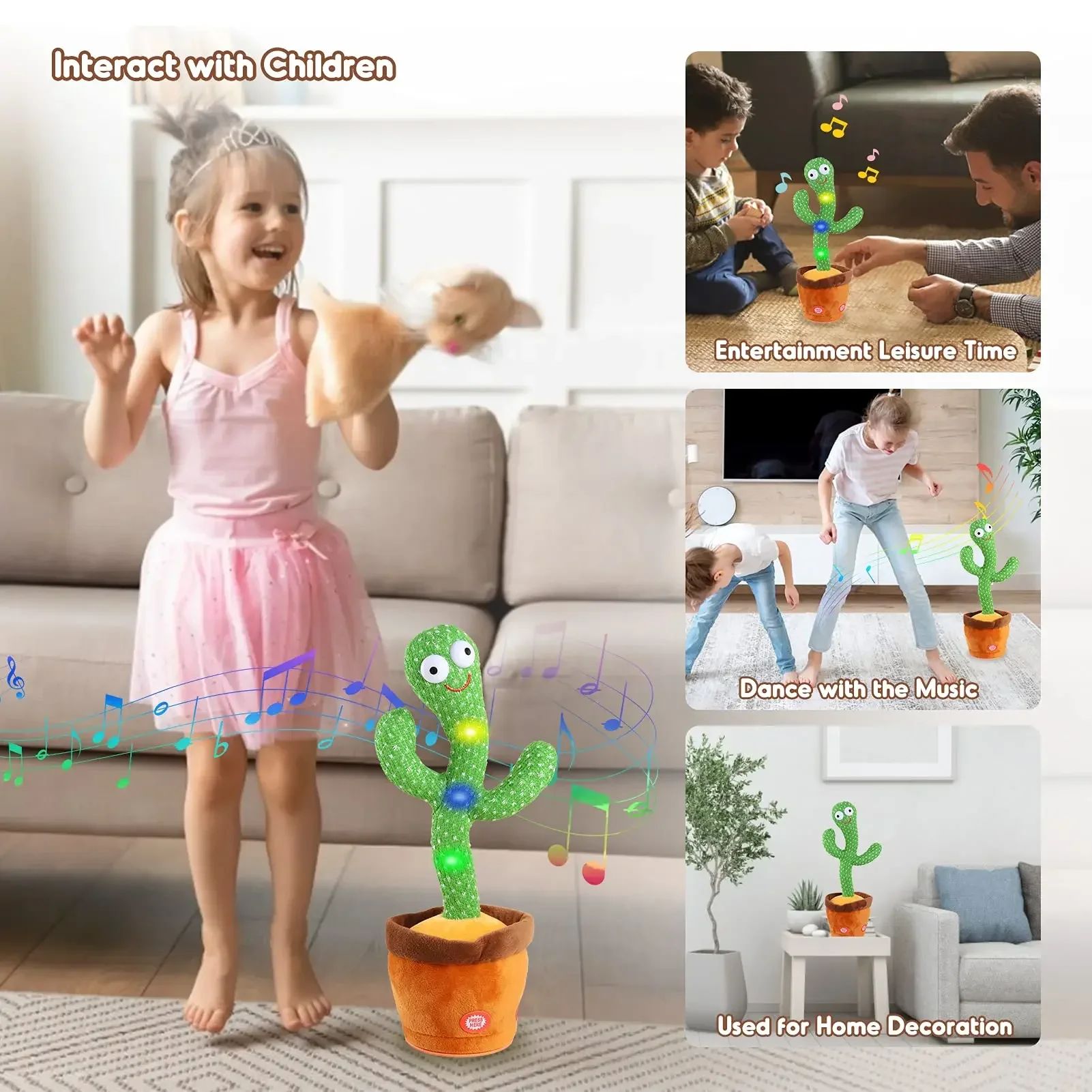 Talking Dancing Cactus Toy – Mimic Plush, 120 Songs, USB Rechargeable, Gift for Kids