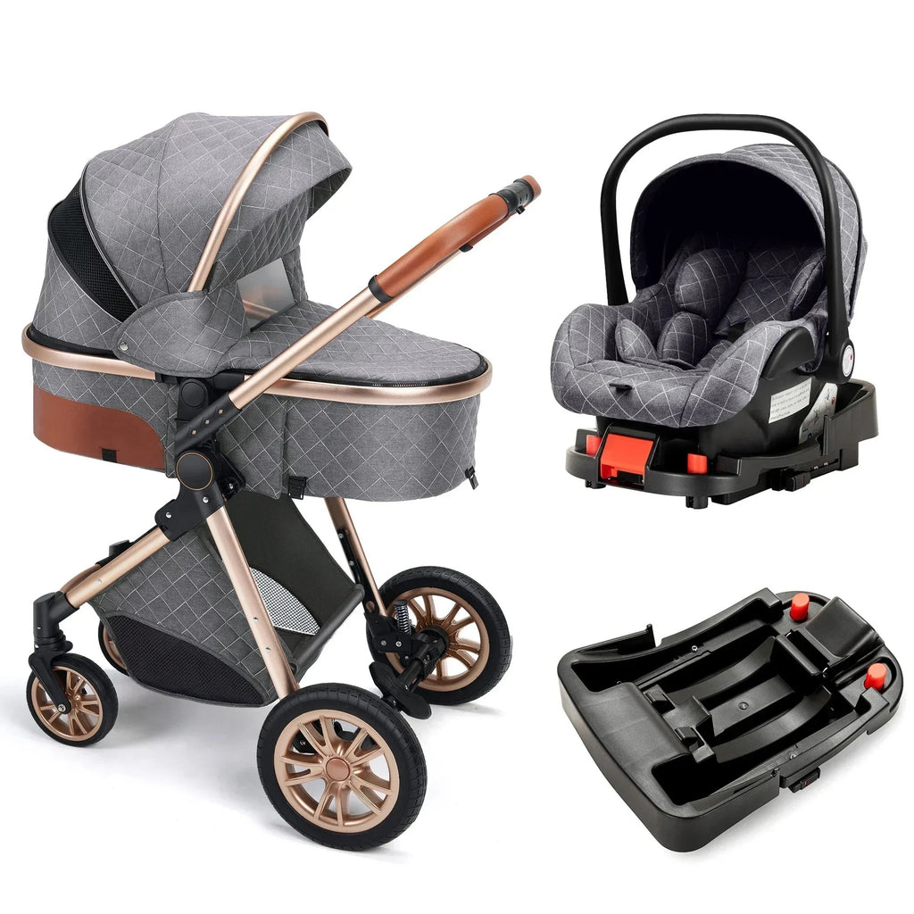 Portable 3in1 Baby Stroller Pram with Car Seat & ISOFIX for Newborns