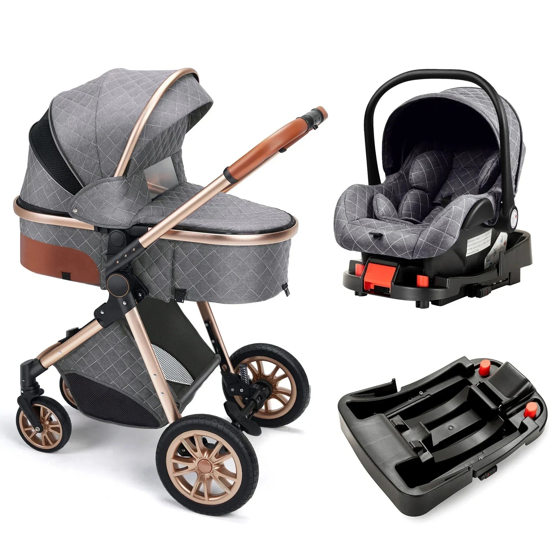 Portable 3in1 Baby Stroller Pram with Car Seat & ISOFIX for Newborns