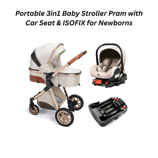 Portable 3in1 Baby Stroller Pram with Car Seat & ISOFIX for Newborns