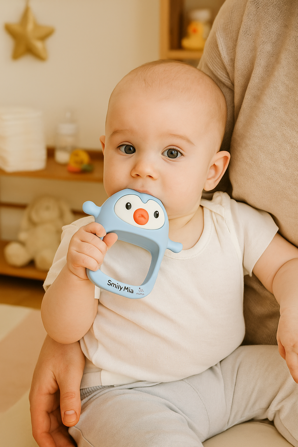 Penguin Buddy Smily Mia Never Drop Silicone Baby Teething Toy for 0-6 months