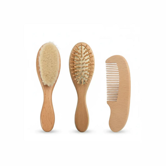 Bubby & Maa Wooden Baby Hairbrush - Natural Wool Newborn Comb Set