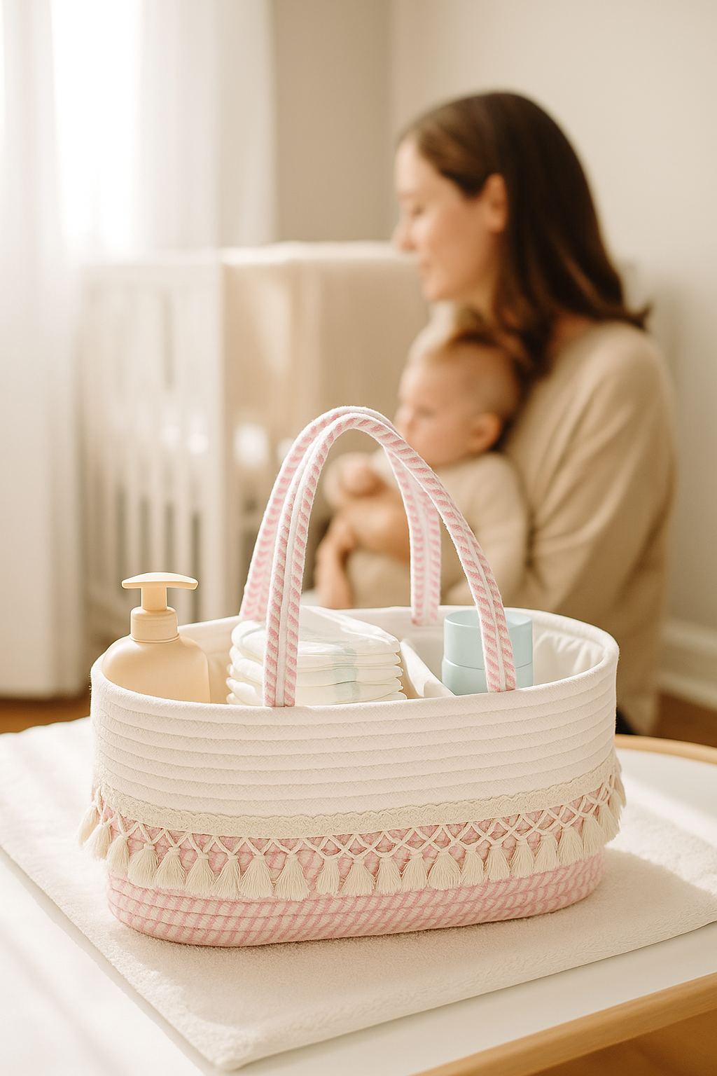 Diaper Caddy Organizer Large Cotton Rope Nursery Baby Basket Storage Bag
