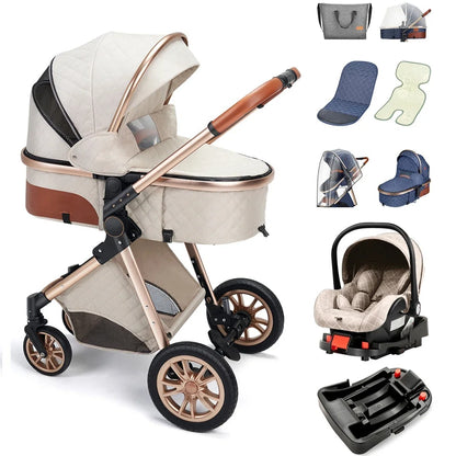 Portable 3in1 Baby Stroller Pram with Car Seat & ISOFIX for Newborns