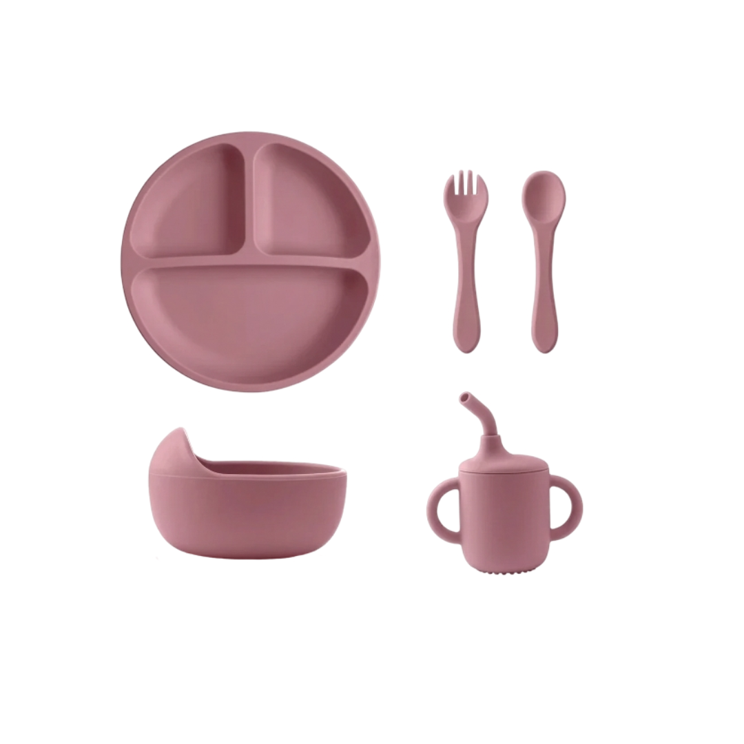 5PCS Baby Silicone Feeding Set Bowl Plate Cup Utensils Suction Tableware