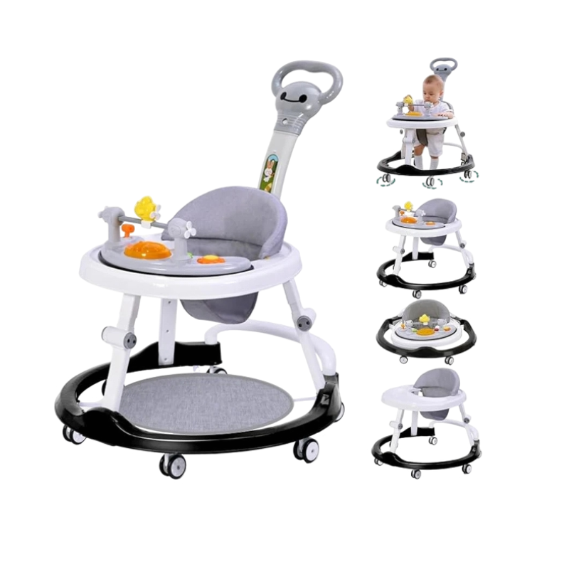 Foldable Baby Walker with Wheels Adjustable Height & Activity Tray