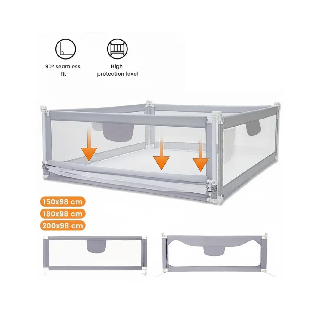Bubby & Maa Baby Safety Bed Fence – Adjustable 110-Level, Gray