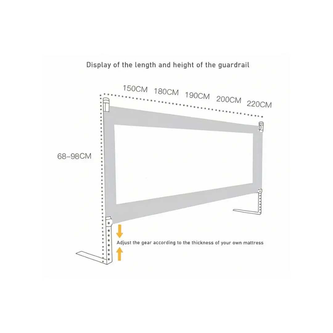 Bubby & Maa Baby Safety Bed Fence – Adjustable 110-Level, Gray