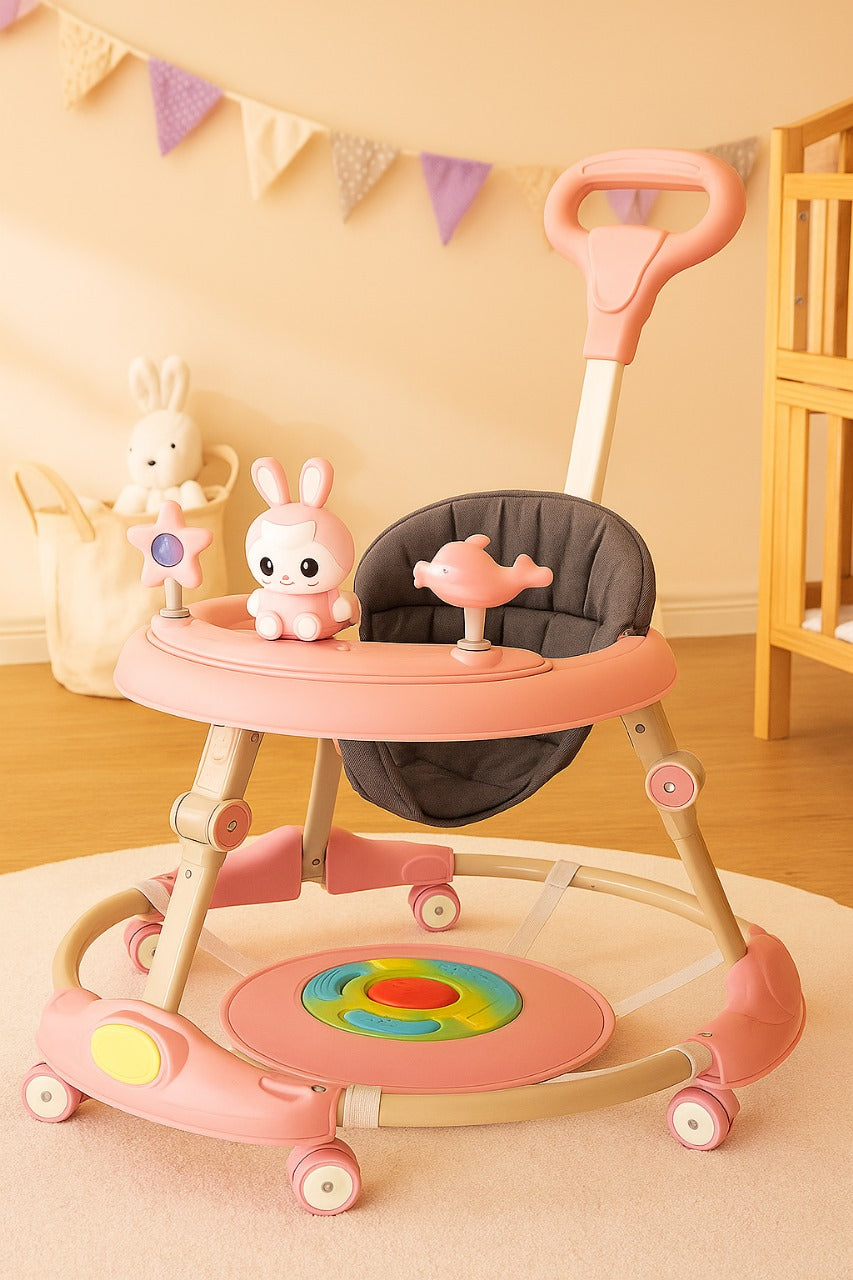 Baby Walker Folding Toddler Blue/ Pink Adjustable Padded Kids Toy Sit to Stand