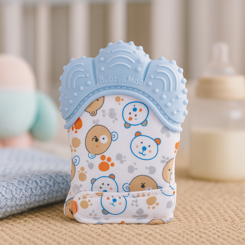 Silicone Baby Teething Mittens Adjustable Cute Designs Crinkle Sound Food-Grade 0–12 Months