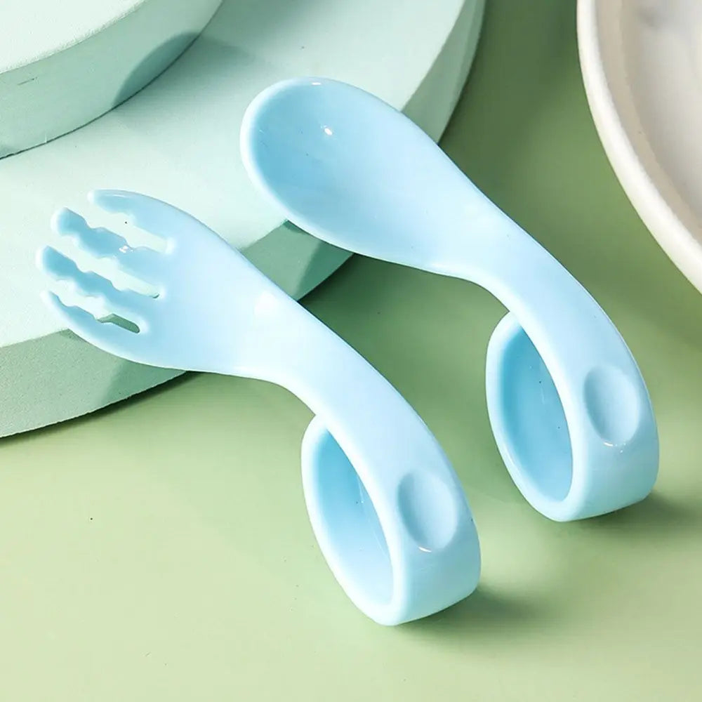 Utensils Solid Color Twist Fork Spoon Suit Baby Infant Training 2Pcs Set