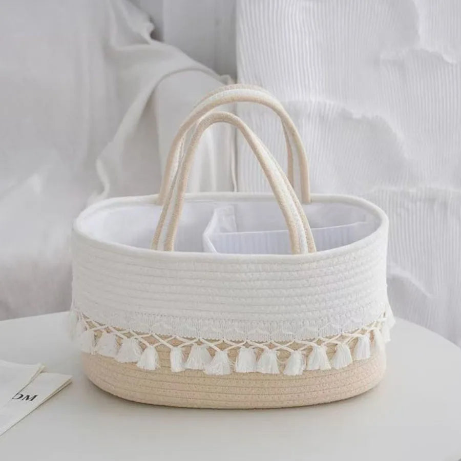 Diaper Caddy Organizer Large Cotton Rope Nursery Baby Basket Storage Bag