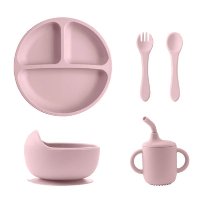 5PCS Baby Silicone Feeding Set Bowl Plate Cup Utensils Suction Tableware