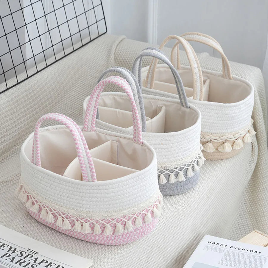 Diaper Caddy Organizer Large Cotton Rope Nursery Baby Basket Storage Bag