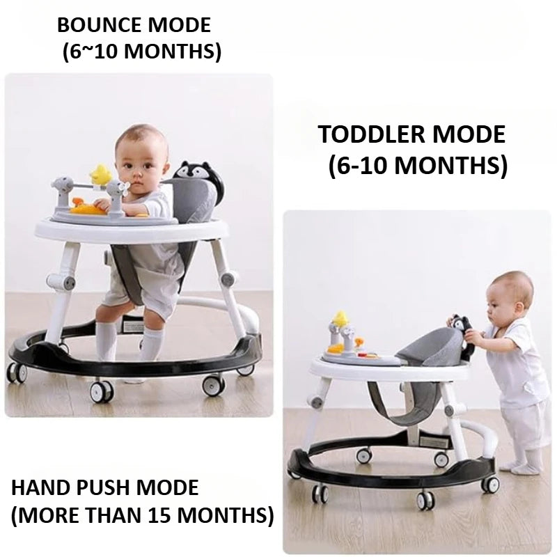 Foldable Baby Walker with Wheels Adjustable Height & Activity Tray