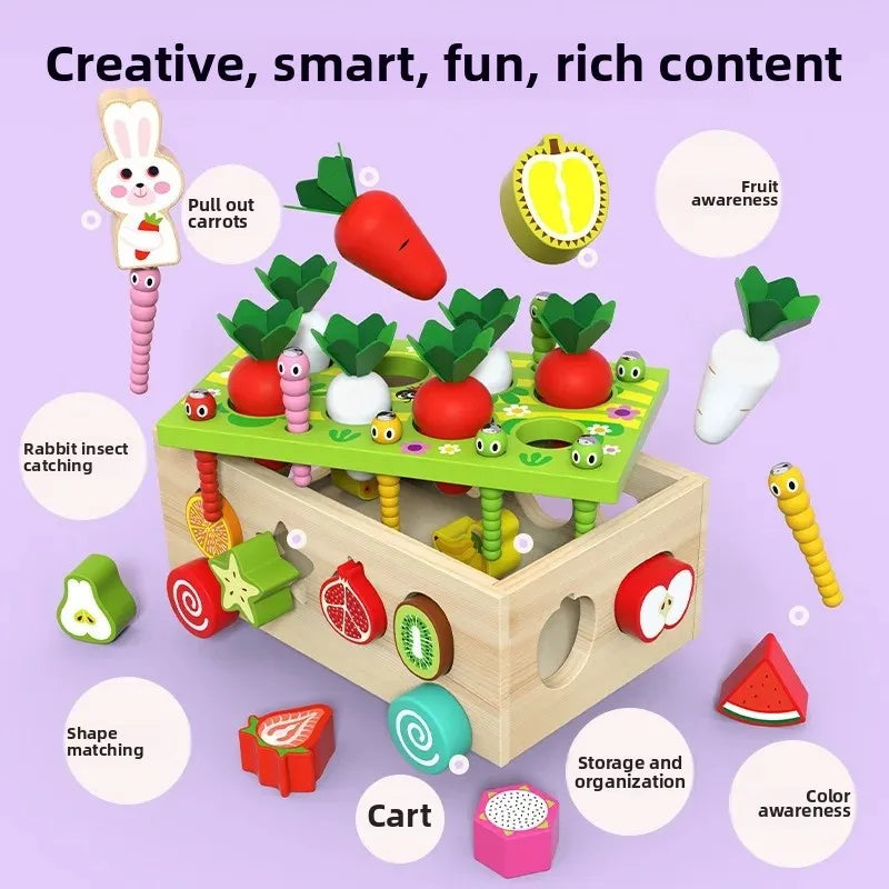Wooden Shape Sorter Toy Baby Educational Blocks Pull Along Learning Trailer Box