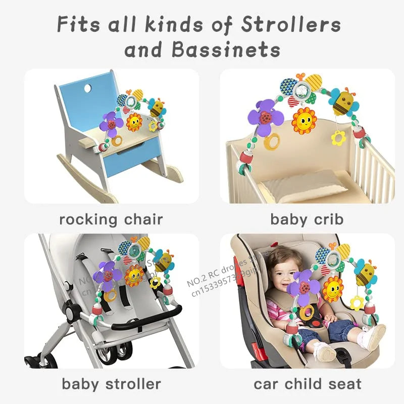 Foldable Sunflower Crib Stroller Arch Clip Baby Hanging Bell Rainbow Toy Gift