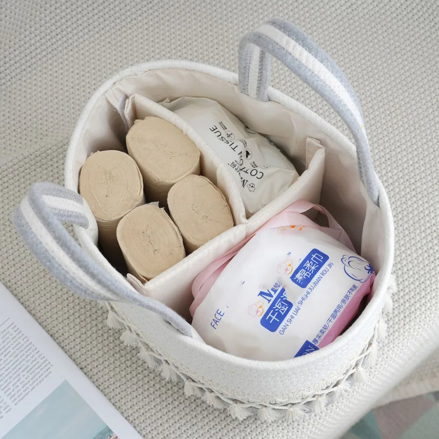 Diaper Caddy Organizer Large Cotton Rope Nursery Baby Basket Storage Bag