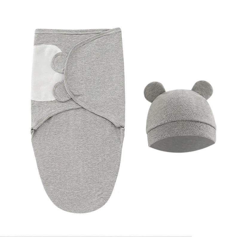 Newborn Baby Swaddle Blanket & Hat Set – Soft Muslin Sleeping Wrap