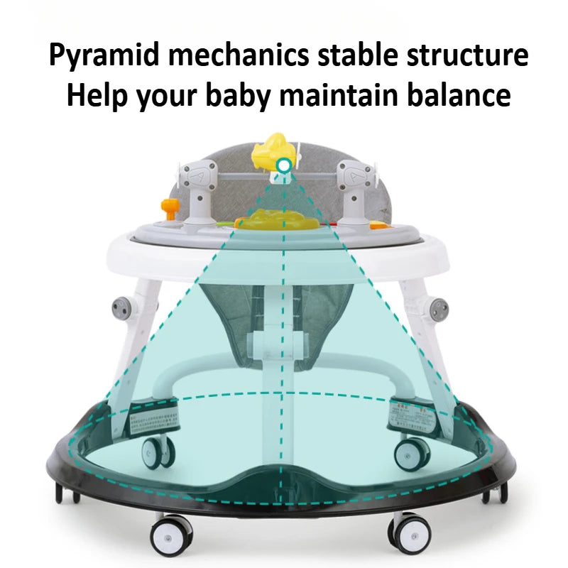 Foldable Baby Walker with Wheels Adjustable Height & Activity Tray