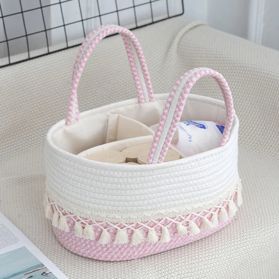 Diaper Caddy Organizer Large Cotton Rope Nursery Baby Basket Storage Bag