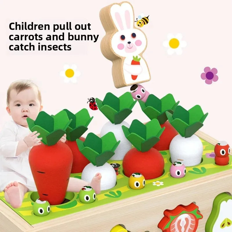 Wooden Shape Sorter Toy Baby Educational Blocks Pull Along Learning Trailer Box