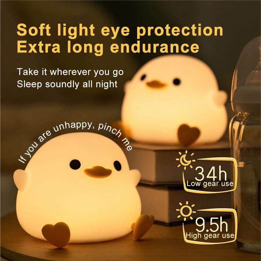 USB Rechargeable Duck LED Night Light for Kids Touch Timer & Dimming Gift