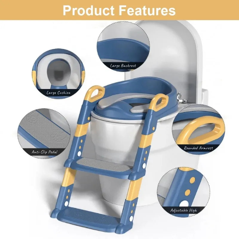Kids Potty Training Seat Ladder with Soft Cushion for Toddlers Boys Girls