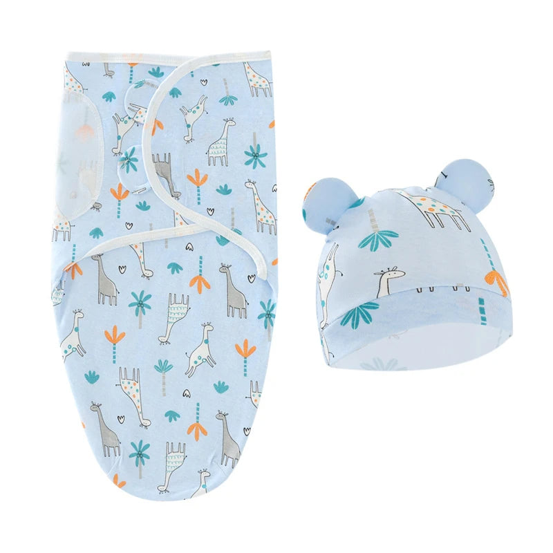 Newborn Baby Swaddle Blanket & Hat Set – Soft Muslin Sleeping Wrap