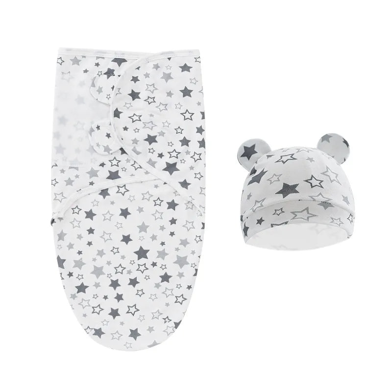 Newborn Baby Swaddle Blanket & Hat Set – Soft Muslin Sleeping Wrap