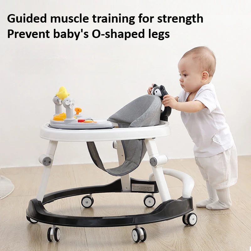 Foldable Baby Walker with Wheels Adjustable Height & Activity Tray