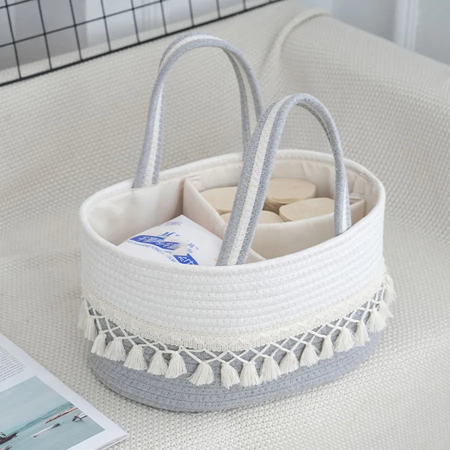 Diaper Caddy Organizer Large Cotton Rope Nursery Baby Basket Storage Bag