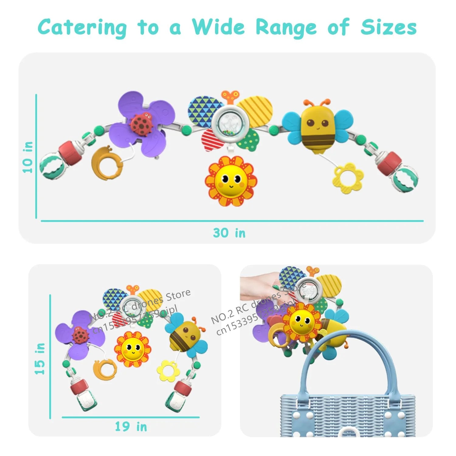 Foldable Sunflower Crib Stroller Arch Clip Baby Hanging Bell Rainbow Toy Gift