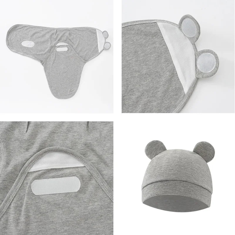 Newborn Baby Swaddle Blanket & Hat Set – Soft Muslin Sleeping Wrap