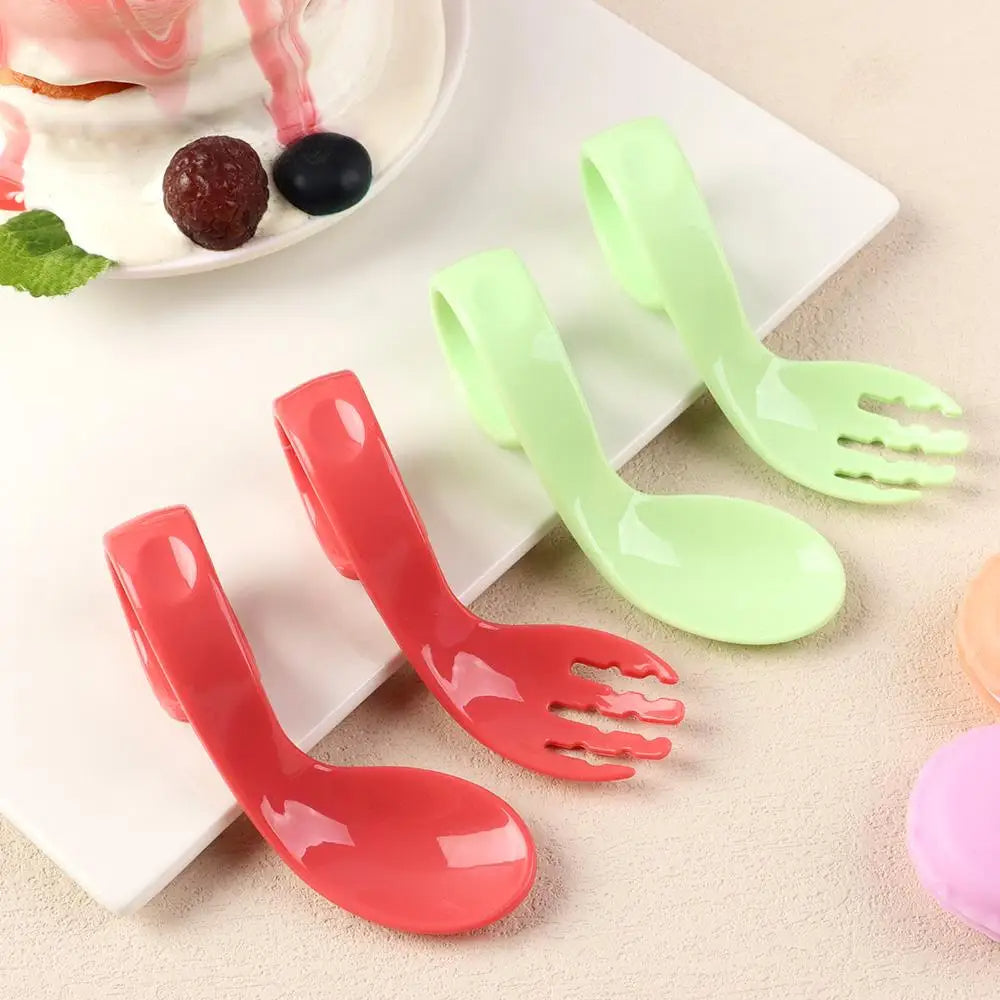 Utensils Solid Color Twist Fork Spoon Suit Baby Infant Training 2Pcs Set