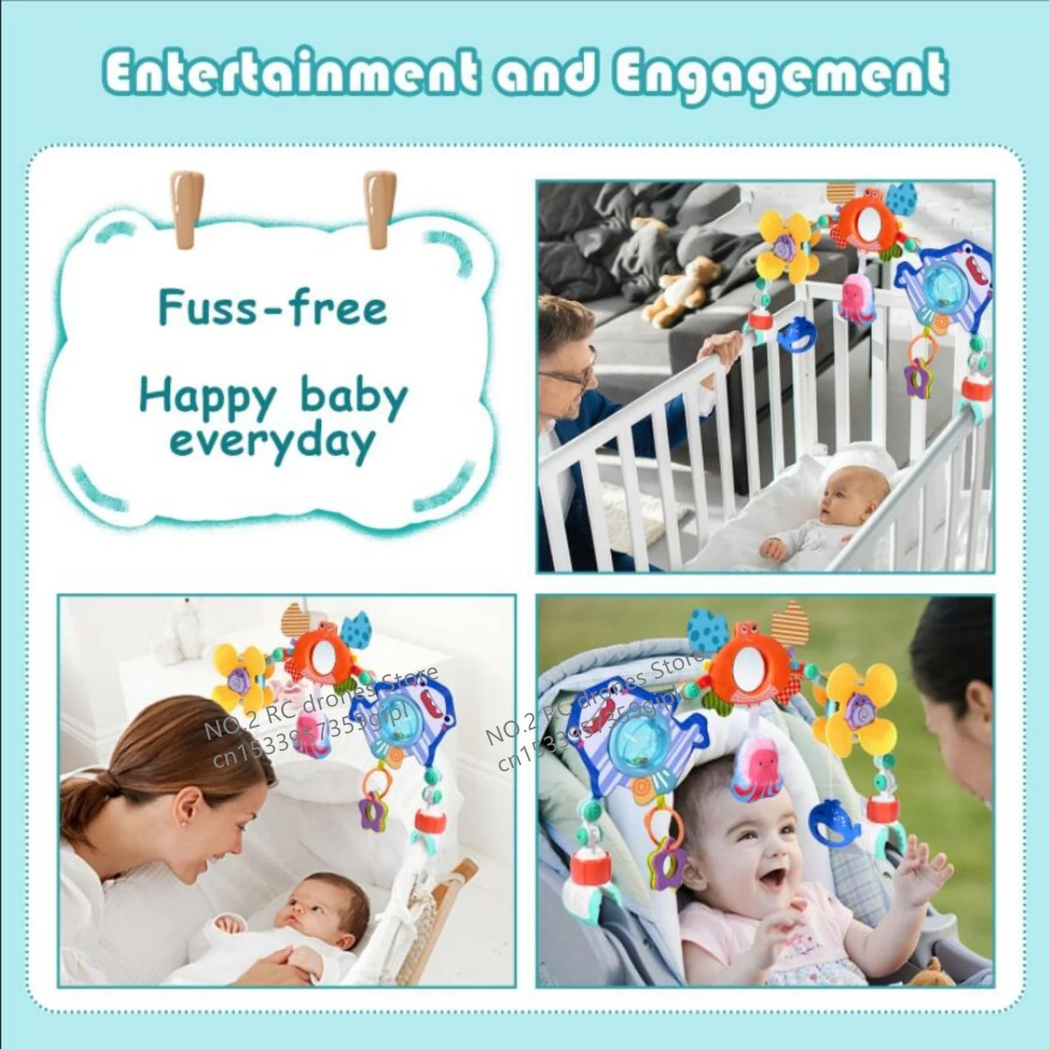 Foldable Sunflower Crib Stroller Arch Clip Baby Hanging Bell Rainbow Toy Gift