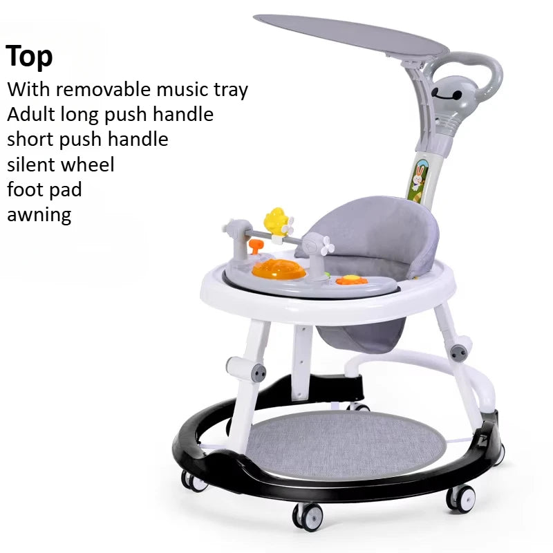 Foldable Baby Walker with Wheels Adjustable Height & Activity Tray