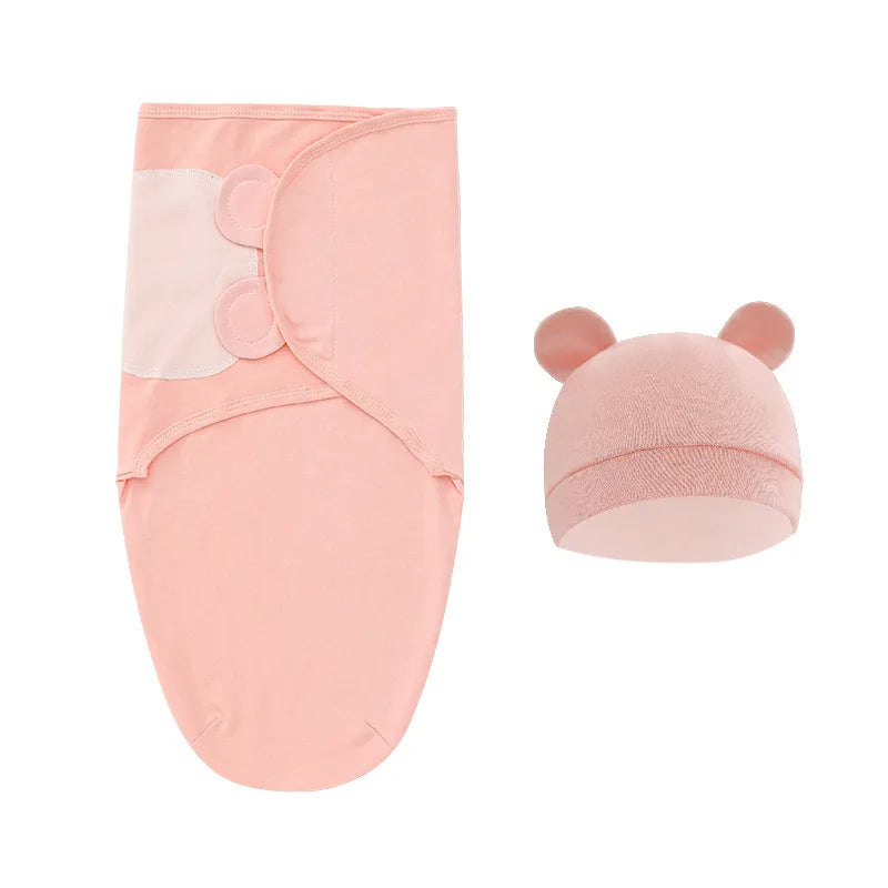 Newborn Baby Swaddle Blanket & Hat Set – Soft Muslin Sleeping Wrap