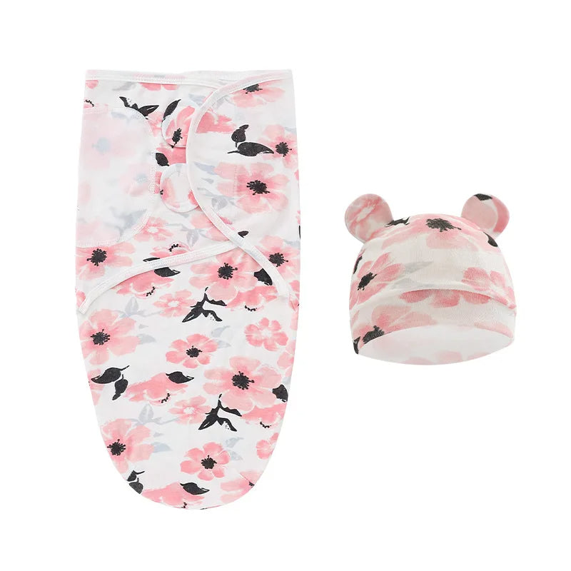 Newborn Baby Swaddle Blanket & Hat Set – Soft Muslin Sleeping Wrap