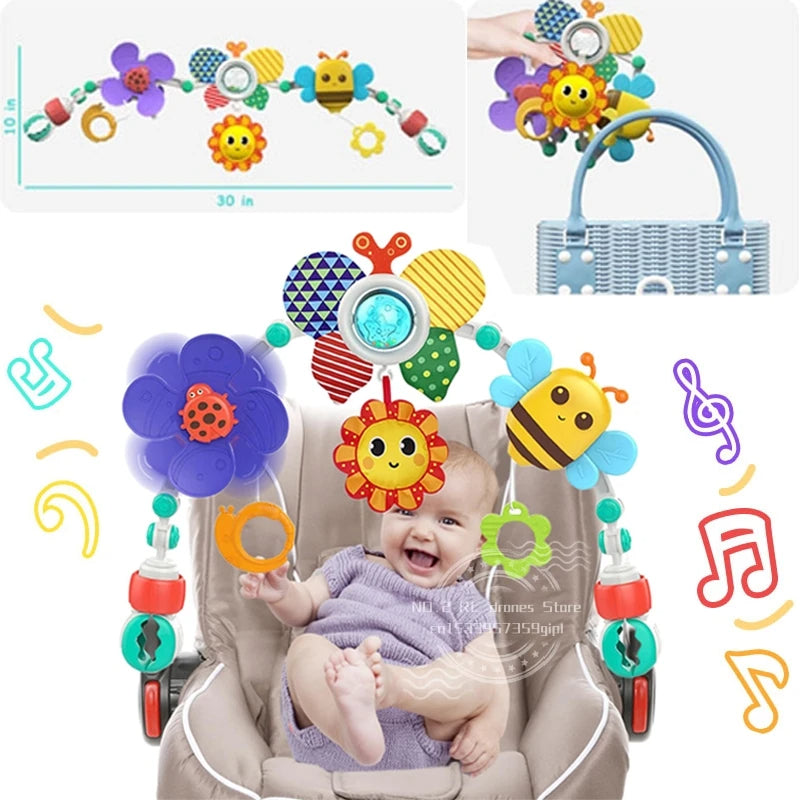 Foldable Sunflower Crib Stroller Arch Clip Baby Hanging Bell Rainbow Toy Gift