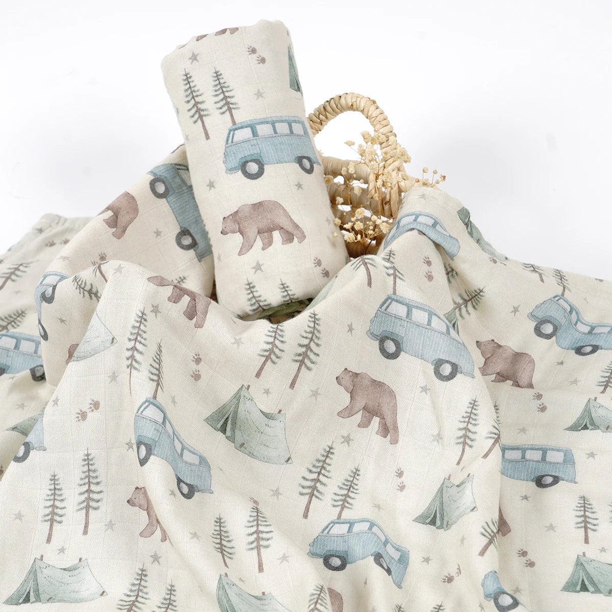 Bamboo Cotton 2-Layer Muslin Swaddle Wrap for Newborns 120x110CM
