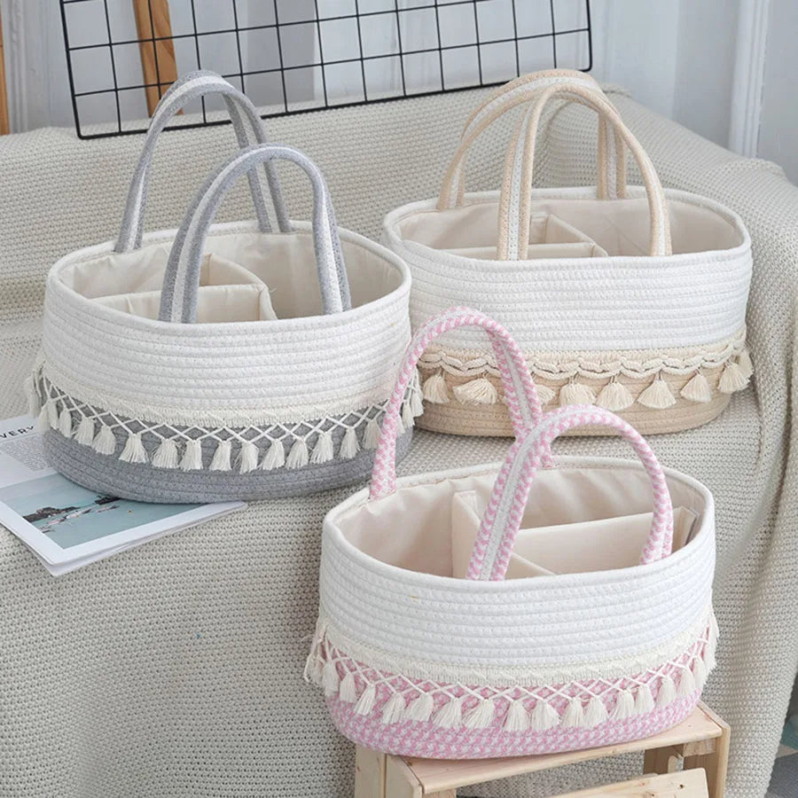 Diaper Caddy Organizer Large Cotton Rope Nursery Baby Basket Storage Bag