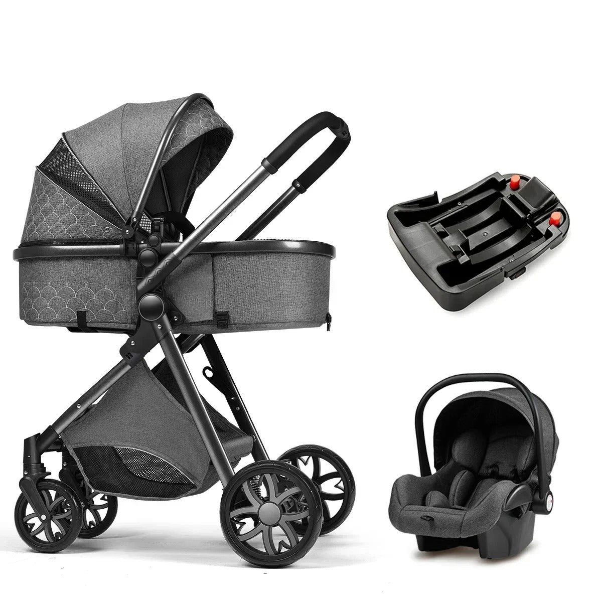 Portable 3in1 Baby Stroller Pram with Car Seat & ISOFIX for Newborns