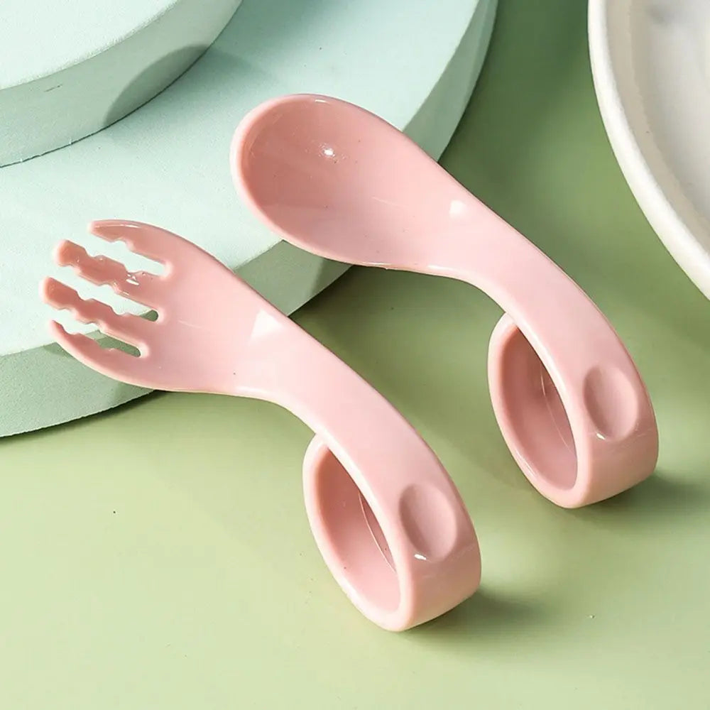 Utensils Solid Color Twist Fork Spoon Suit Baby Infant Training 2Pcs Set
