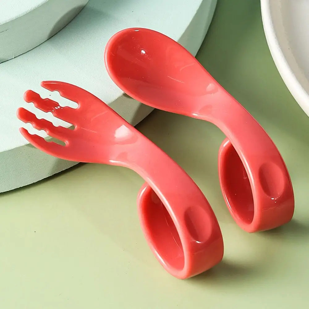 Utensils Solid Color Twist Fork Spoon Suit Baby Infant Training 2Pcs Set