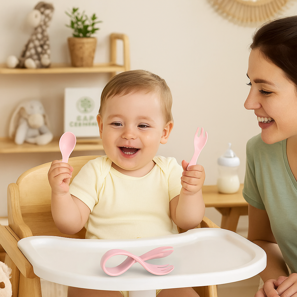 Utensils Solid Color Twist Fork Spoon Suit Baby Infant Training 2Pcs Set